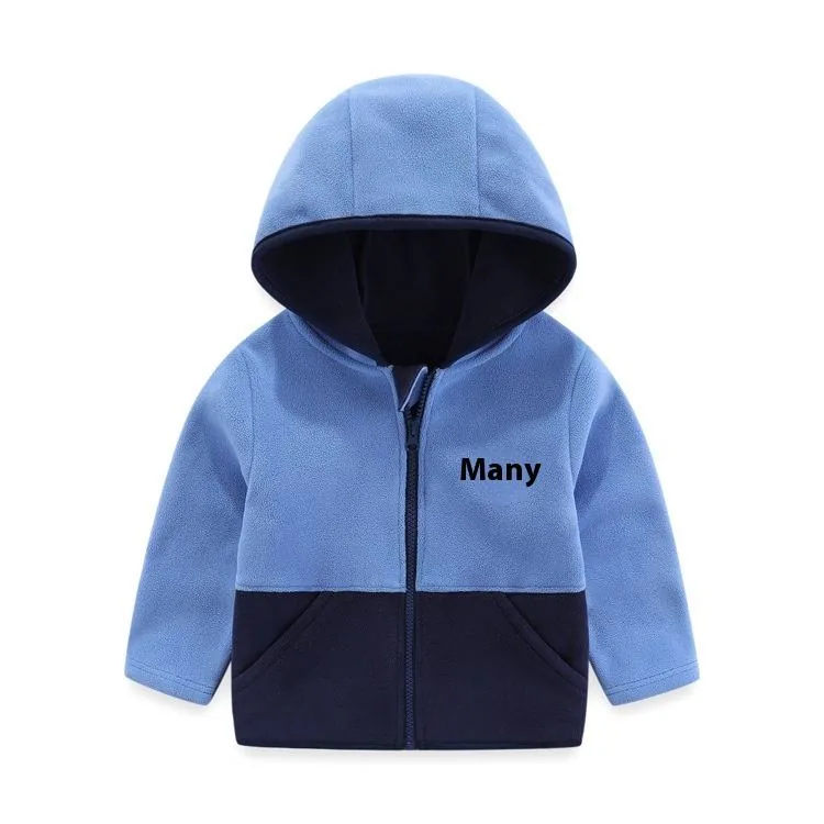 Kids' Hooded Colour-Block Fleece Jacket — 4 Colourways — Blue & Navy, front view