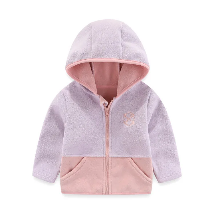 Kids' Hooded Colour-Block Fleece Jacket — 4 Colourways — Pink & Blush, front view