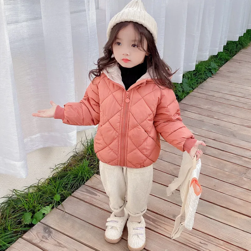 Kids' Hooded Cotton-Padded Coat — Dusty Pink, worn