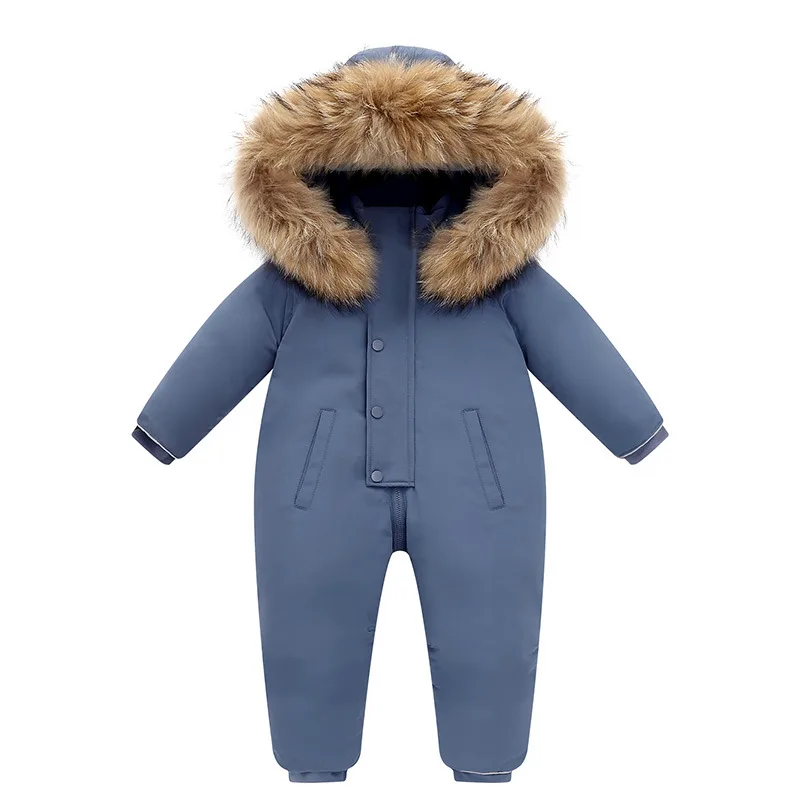 Kids' hooded down jumpsuit — Blue, front