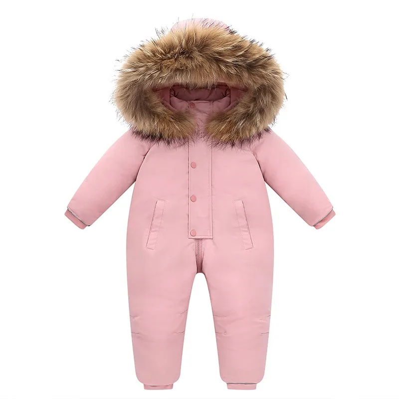 Kids' hooded down jumpsuit — Pink, front