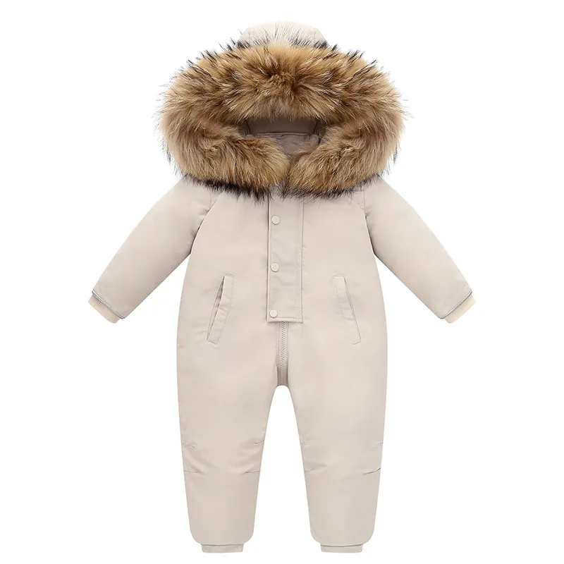Kids' hooded down jumpsuit — White, front