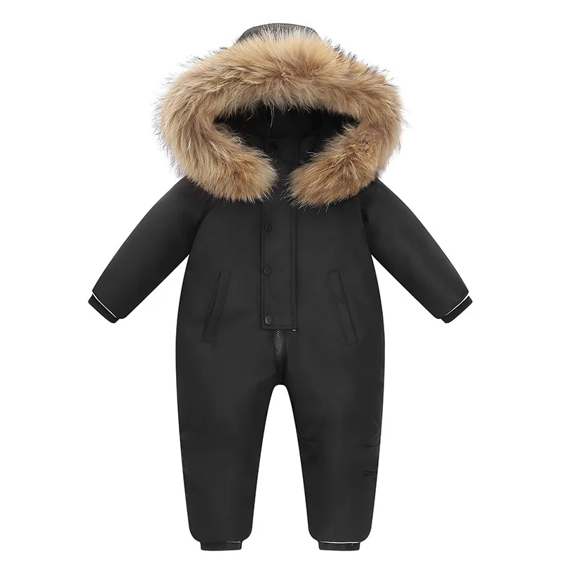 Kids' hooded down jumpsuit — Black, front