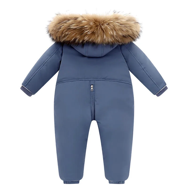 Kids' hooded down jumpsuit — Blue, back