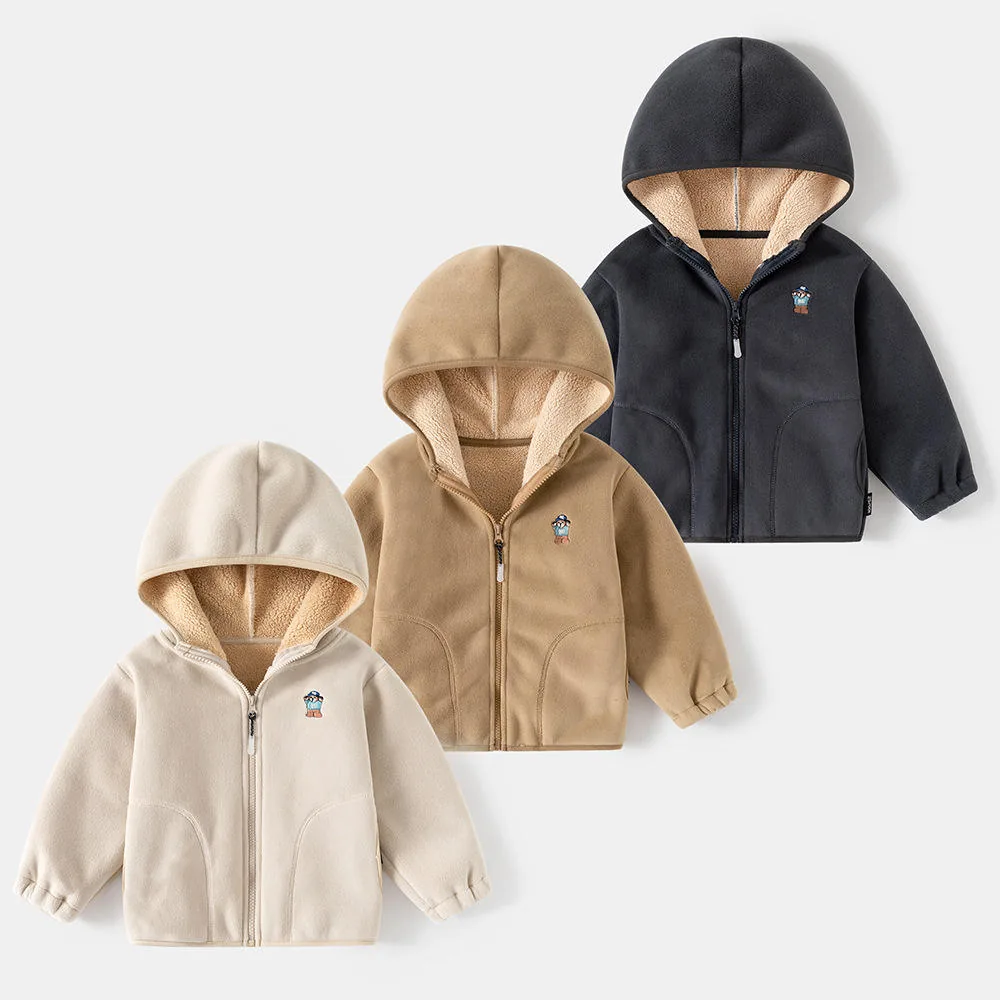 Kids' Hooded Fleece-Lined Zip Jacket — 3 Colourways — Three colourways, group view
