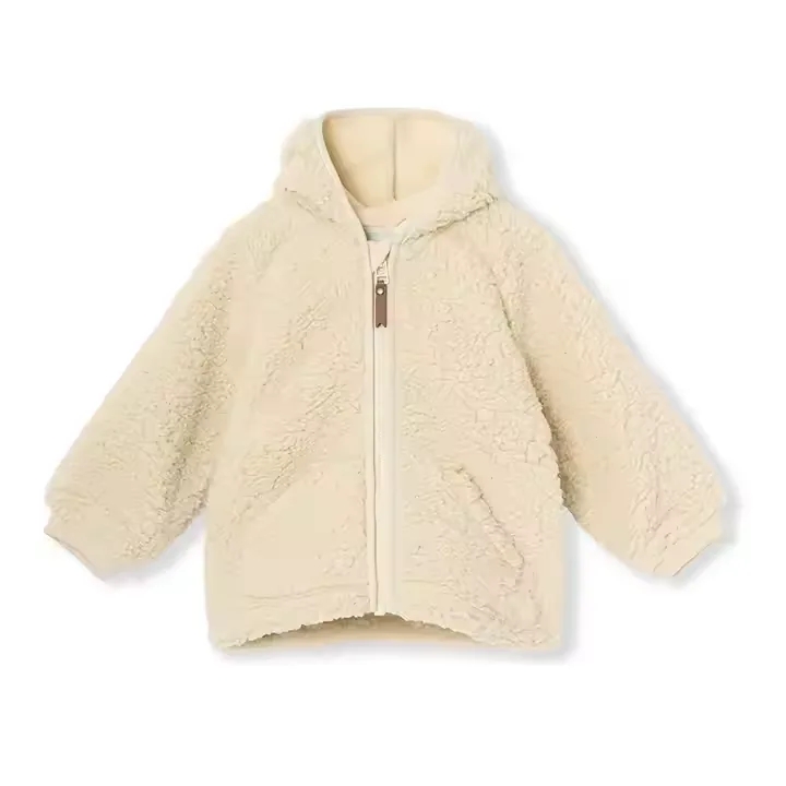 Kids' Hooded Sherpa Zip Jacket — 3 Colourways — Beige, front view