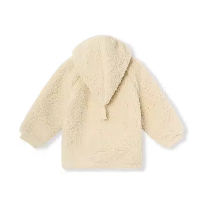 Kids' Hooded Sherpa Zip Jacket — 3 Colourways — Beige, back view