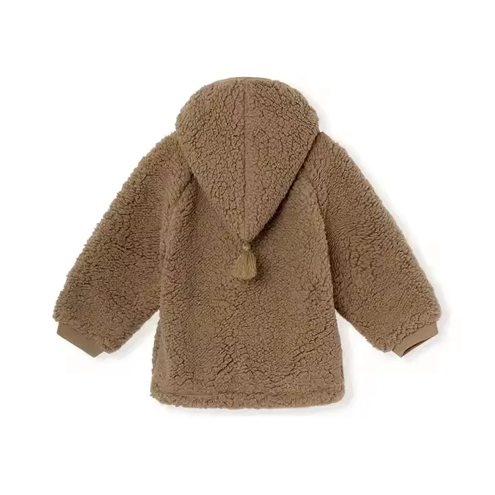 Kids' Hooded Sherpa Zip Jacket — 3 Colourways — Brown, back view