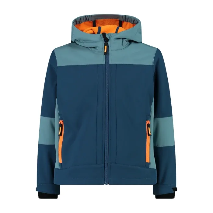 Kids' Hooded Softshell Fleece Jacket — 5 Colourways — Navy & Slate, front view