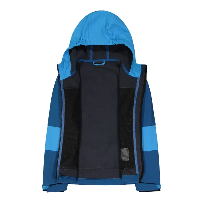 Kids' Hooded Softshell Fleece Jacket — 5 Colourways — Royal Blue, open lining view