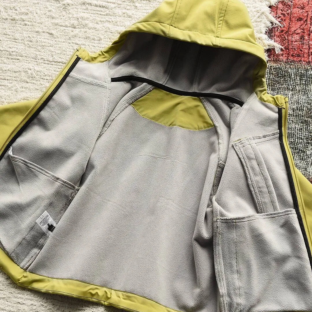 Kids' Hooded Softshell Jacket — Green, fleece lining view