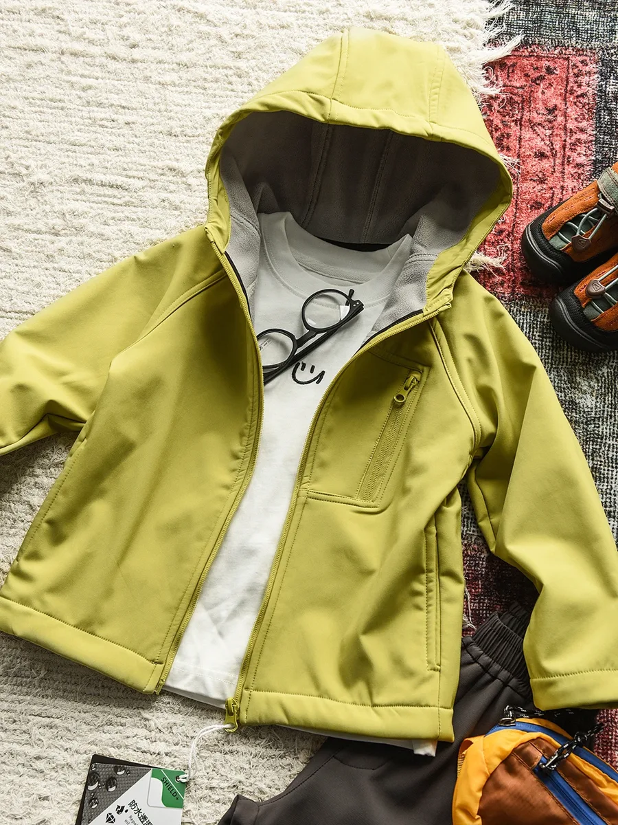 Kids' Hooded Softshell Jacket — Green, flat lay
