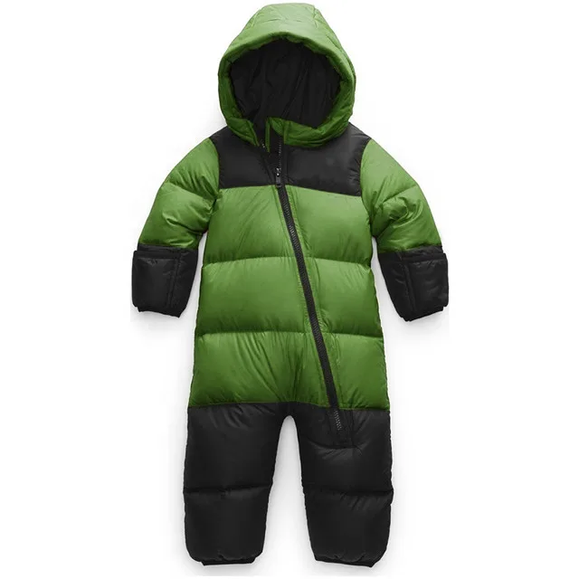 Kids' Insulated One-Piece Snowsuit — Green / Black, front view