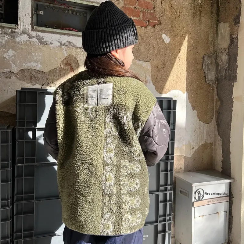 Kids' Jacquard Lamb-Wool Coat — Olive — Olive, worn back view