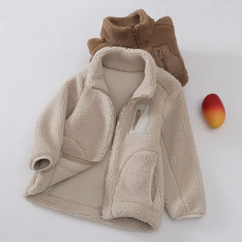 Kids' Lamb Fleece Zip Jacket — 6 Colourways — Open view, fleece lining
