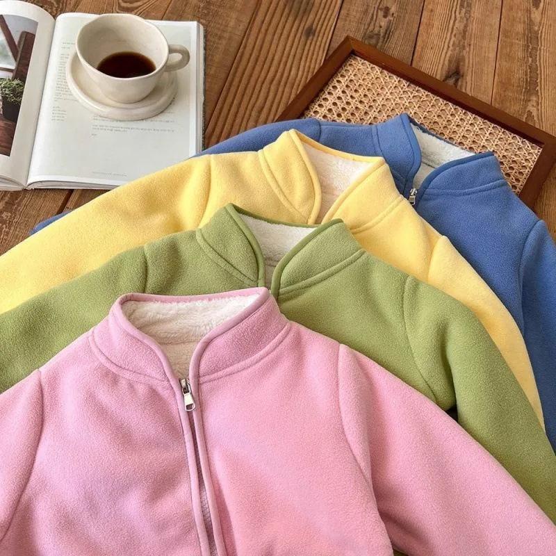Kids' Longline Fleece-Lined Zip Jacket — 4 Colourways — Four colourways, stacked view