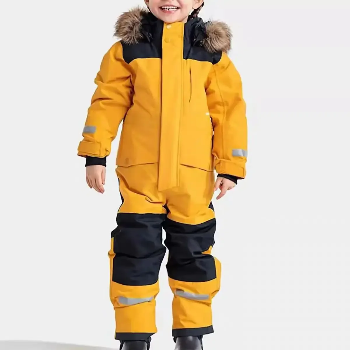 Kids' luminous one-piece ski suit — Yellow, on model