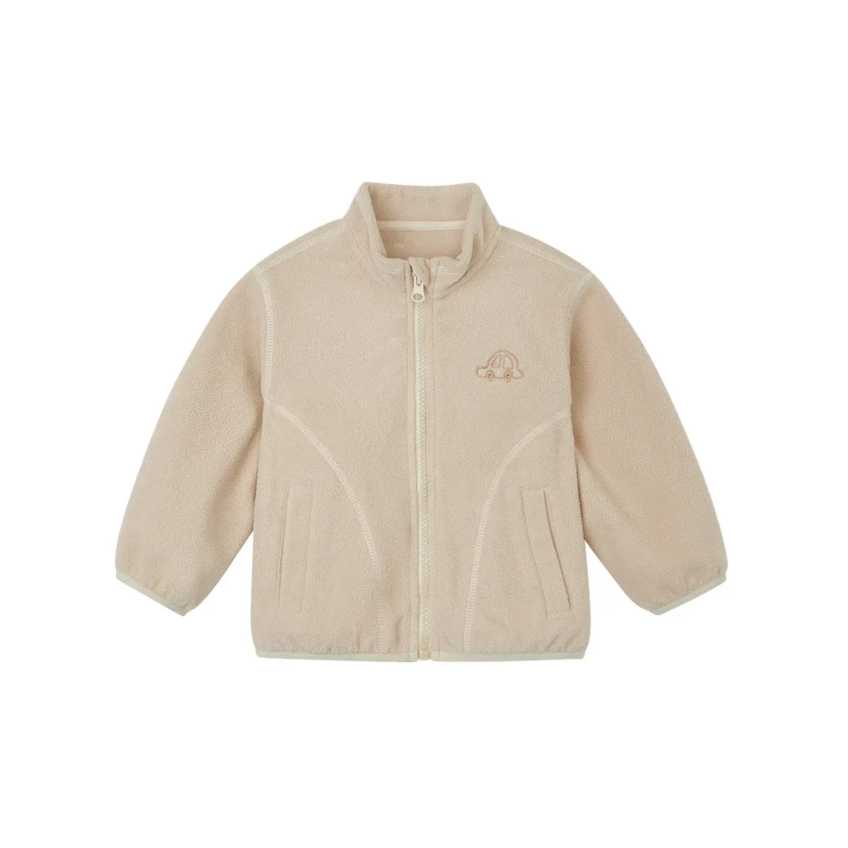 Kids' Melange Fleece Jacket — Creamy Almond, flat front