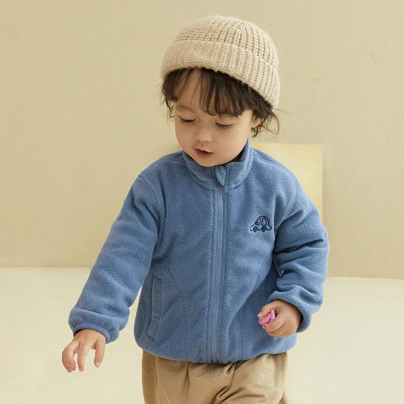 Kids' Melange Fleece Jacket — Blue, worn
