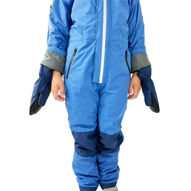 Kids' One-Piece Ski Jumpsuit — 2 Colourways — Blue, worn front view