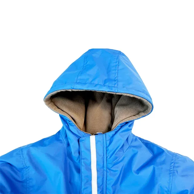 Kids' One-Piece Ski Jumpsuit — 2 Colourways — Blue, hood detail