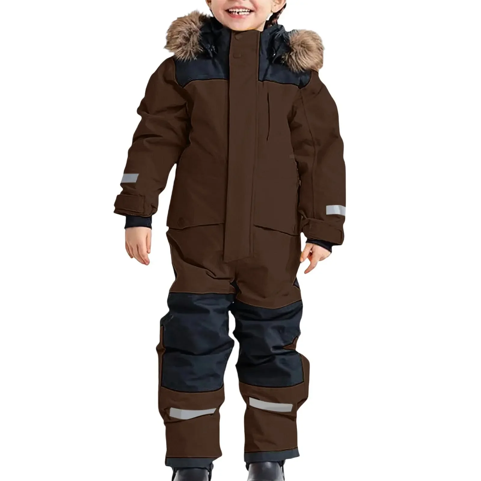 Kids' one-piece ski suit — Coffee, on model