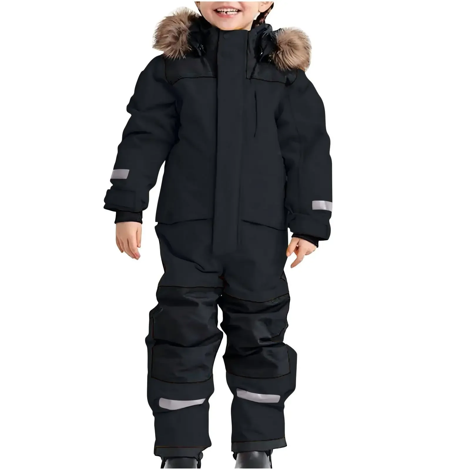 Kids' one-piece ski suit — Black, on model