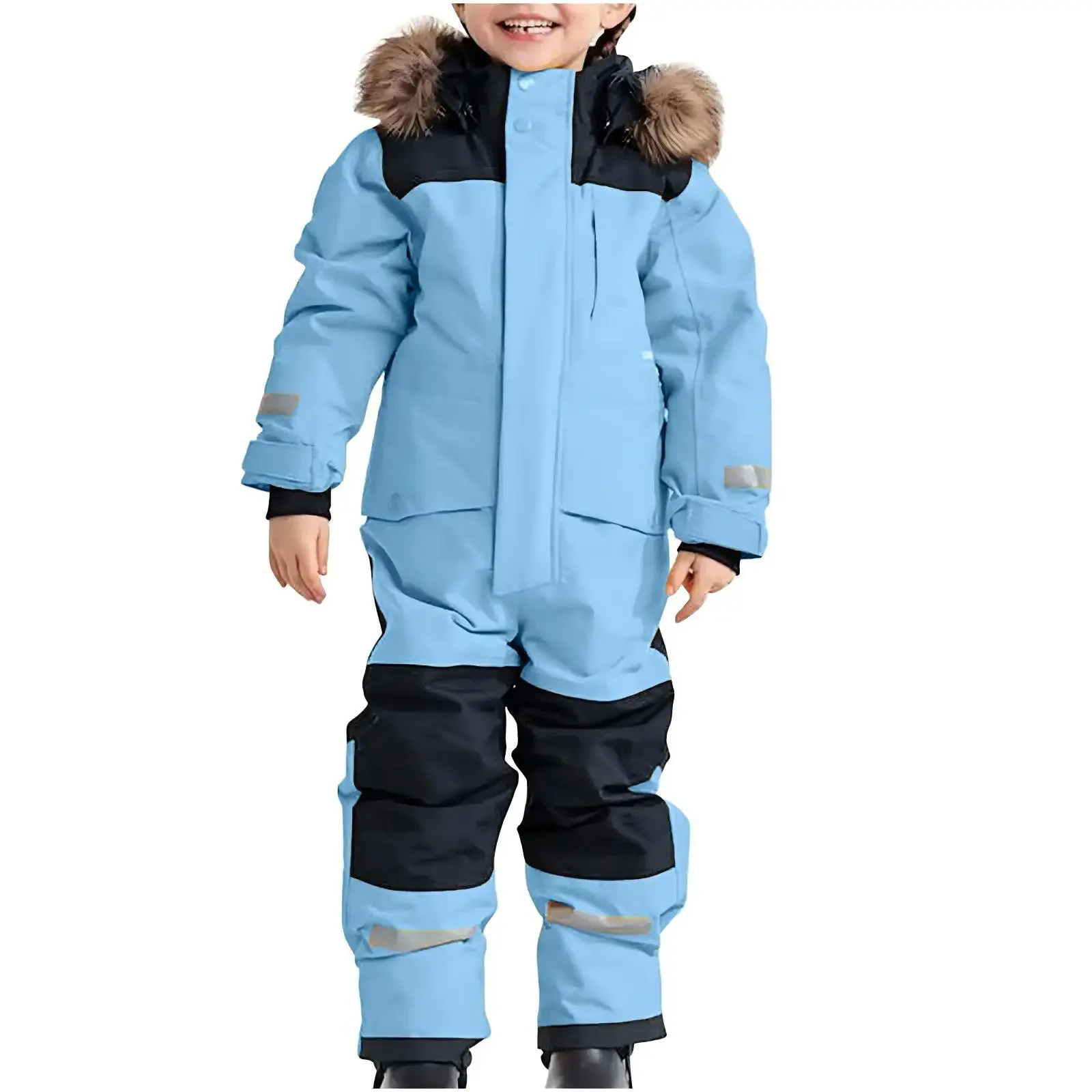 Kids' one-piece ski suit — Sky Blue, on model