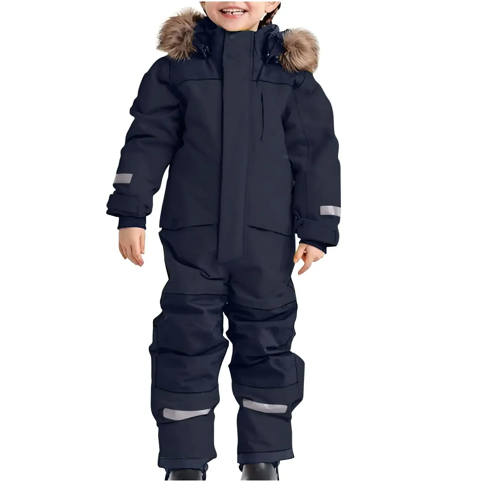 Kids' one-piece ski suit — Navy Blue, on model