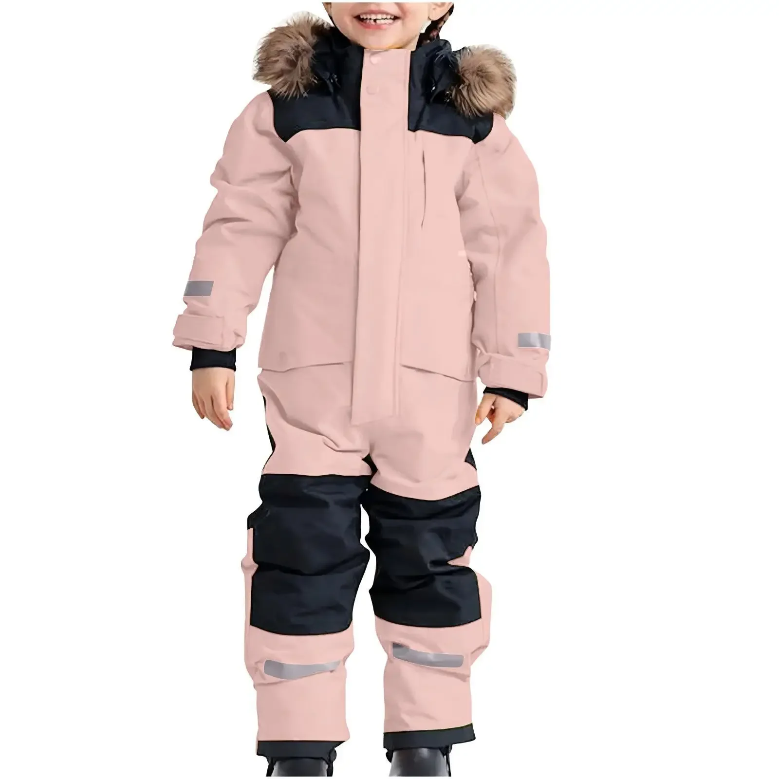 Kids' one-piece ski suit — Pink, on model