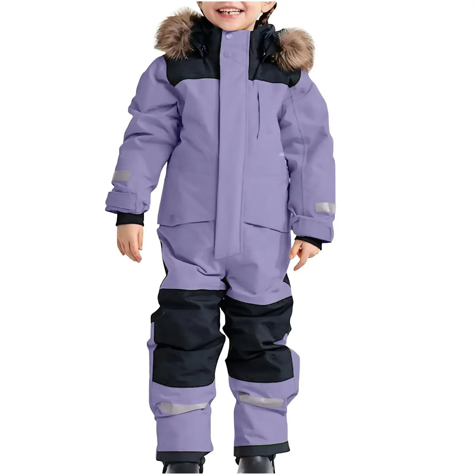 Kids' one-piece ski suit — Light Purple, on model
