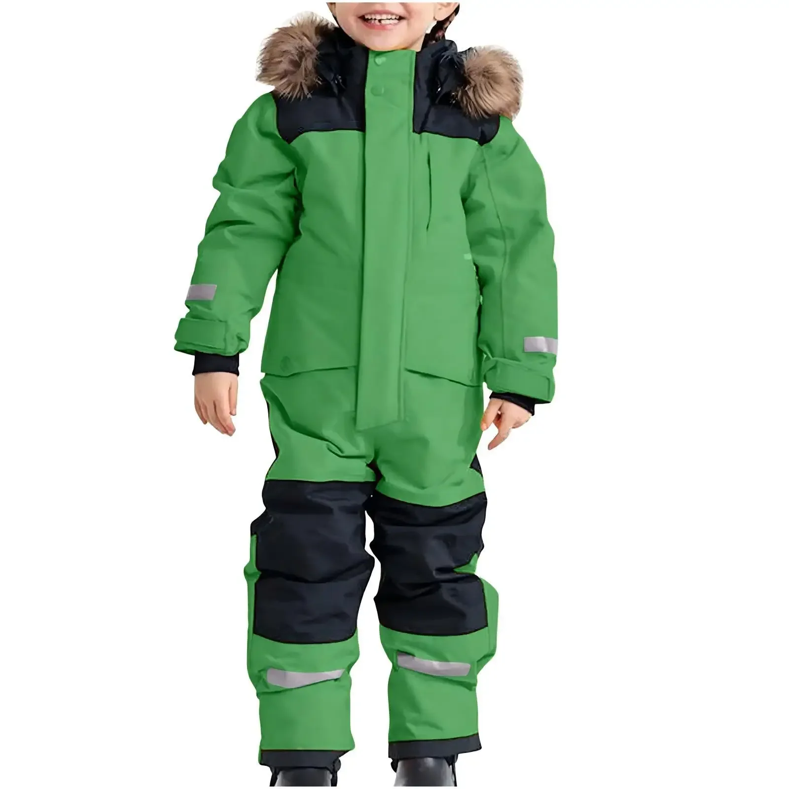 Kids' one-piece ski suit — Green, on model