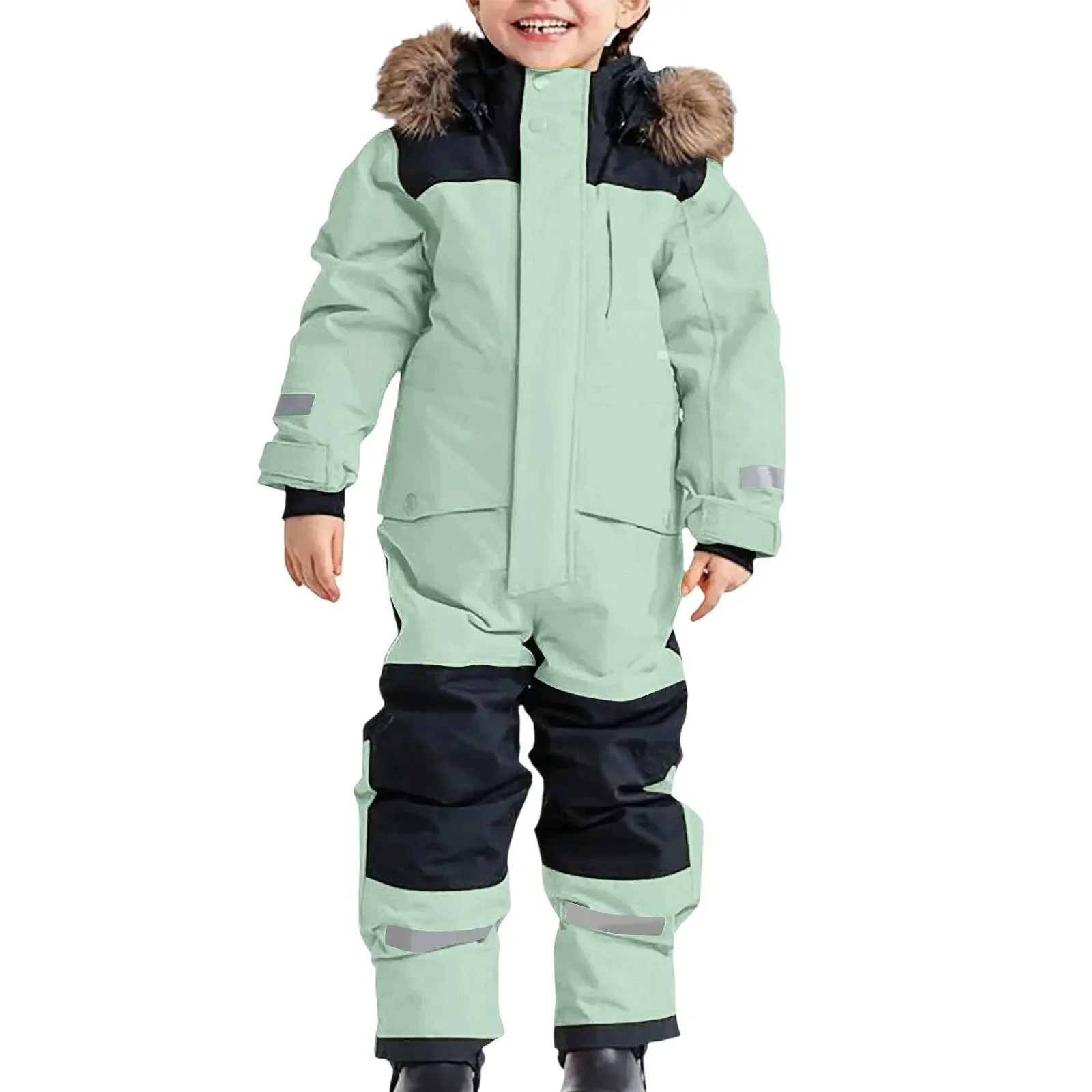 Kids' one-piece ski suit — Mint Green, on model