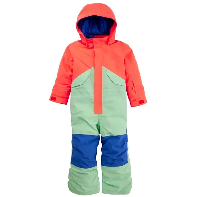 Kids' One-Piece Ski Suit — 3 Colourways — Coral & Mint, front view