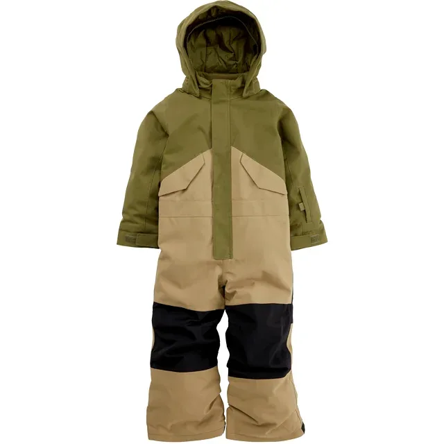 Kids' One-Piece Ski Suit — 3 Colourways — Olive & Khaki, front view