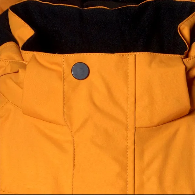Kids' One-Piece Snow Suit — Yellow — Yellow / Black — collar and snap detail