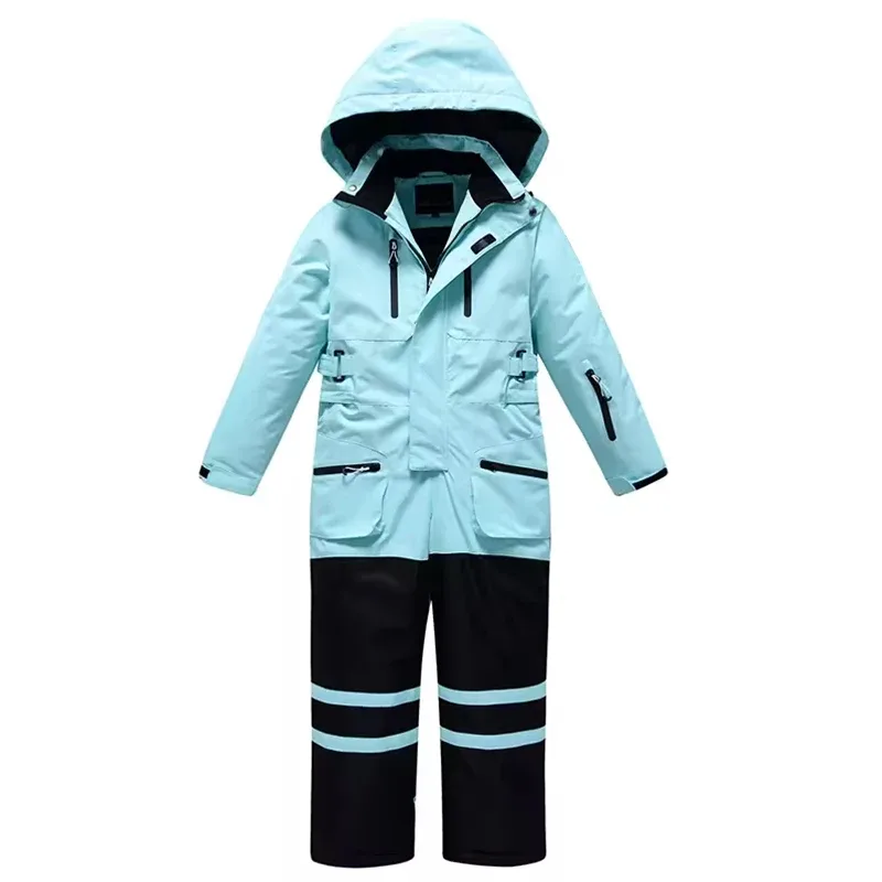 Kids' One-Piece Snowsuit — Reflective — 7 Colourways — Mint & Black, hanging flat view