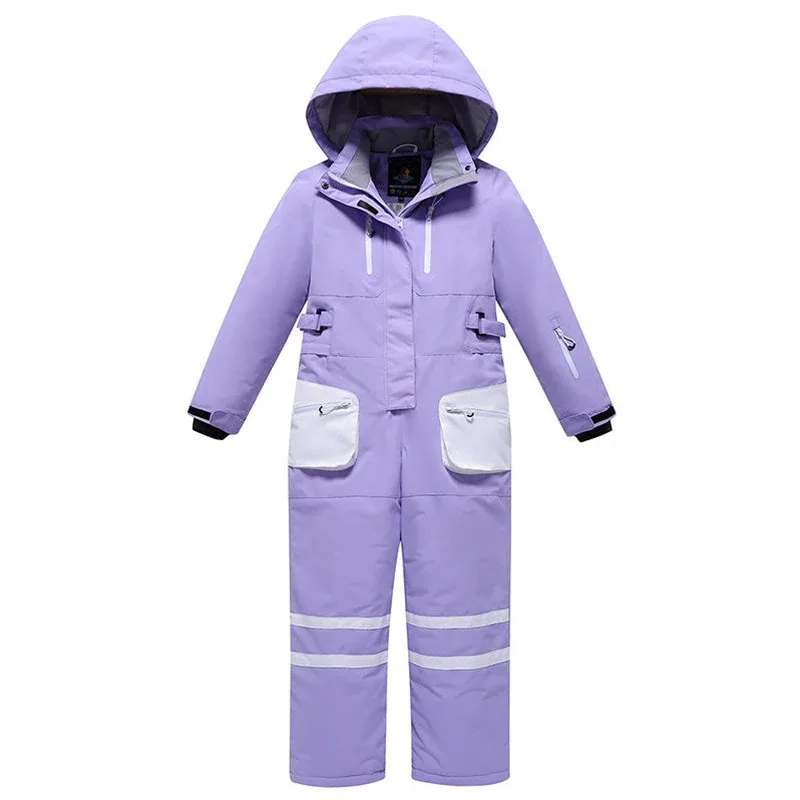 Kids' One-Piece Snowsuit — Reflective — 7 Colourways — Purple, hanging flat view
