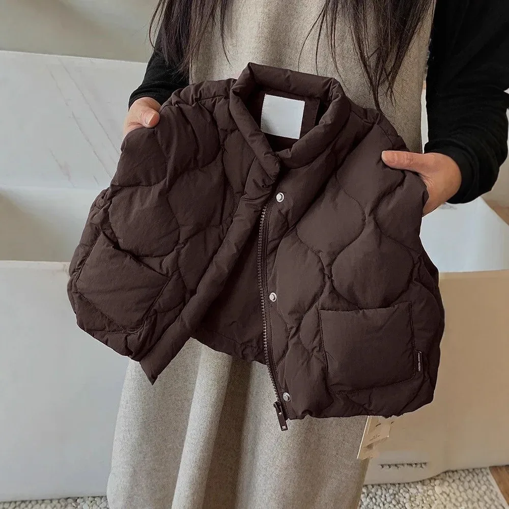 Kids' Onion-Quilted Button Jacket — Brown, held, front