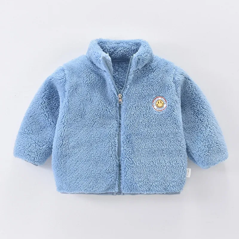Kids' Double-Sided Plush Fleece Jacket — 5 Colourways — Blue, front view