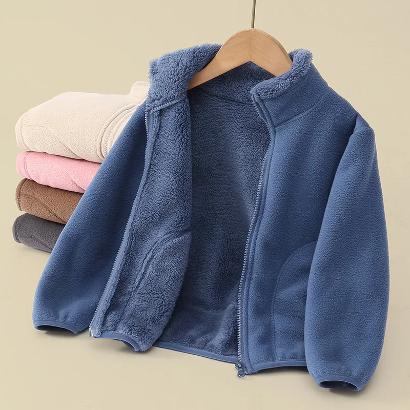 Kids' Plush Fleece Zip Jacket — 5 Colourways — Blue, open flat lay