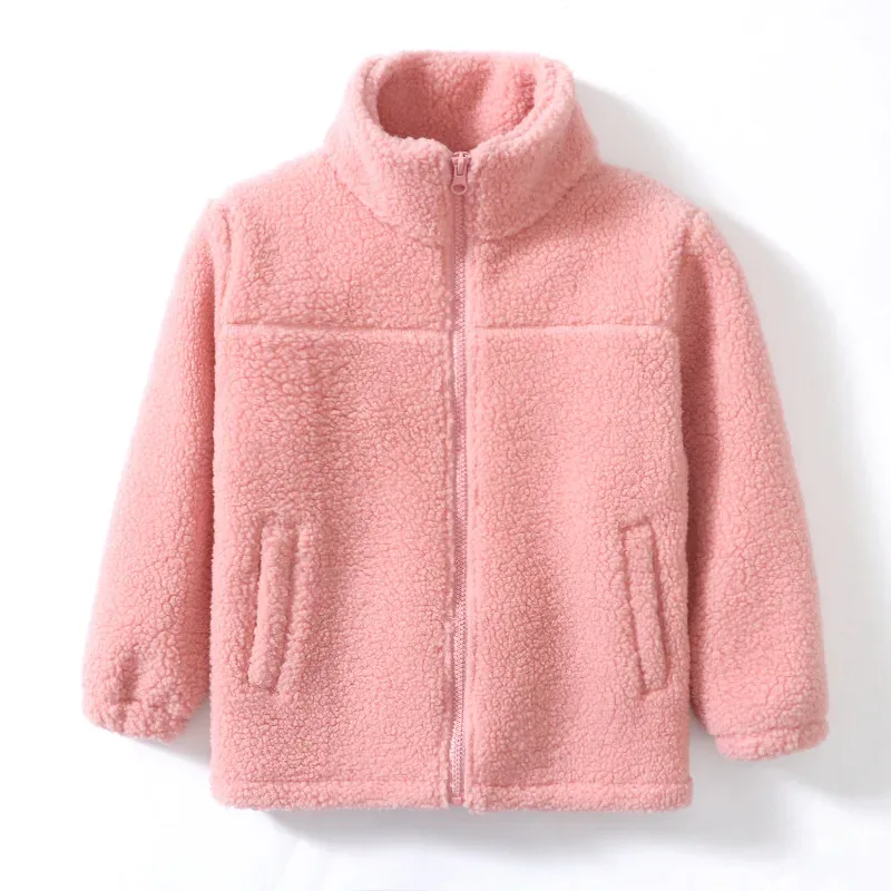 Kids' Plush Sherpa Zip Jacket — 4 Colourways — Pink, front view