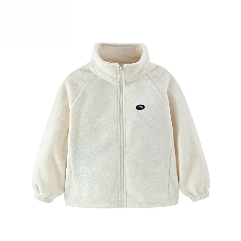 Kids' Polar Fleece Zip Jacket — 3 Colourways — Cream, front view