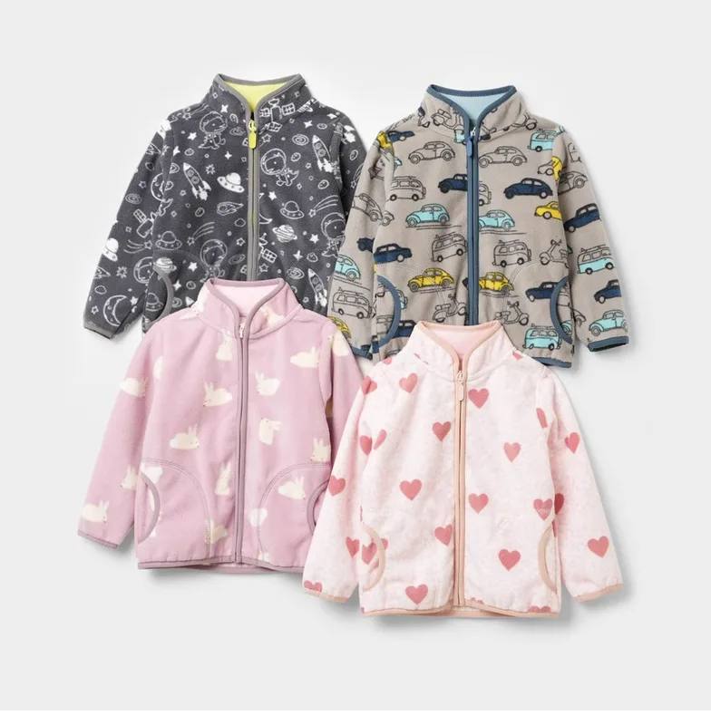 Kids' Printed Polar Fleece Zip Jacket — 7 Prints — Seven prints, group view