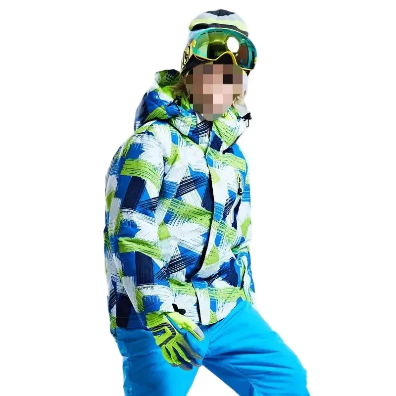 Kids' Printed Ski Jacket — 4 Colourways — Blue Brush Print, worn view