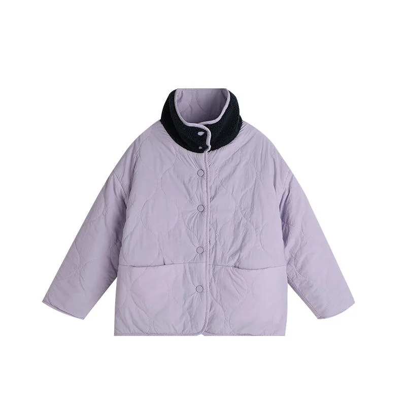 Kids' Reversible Quilted Fleece Jacket — 2 Colourways — Purple, quilted face, flat lay