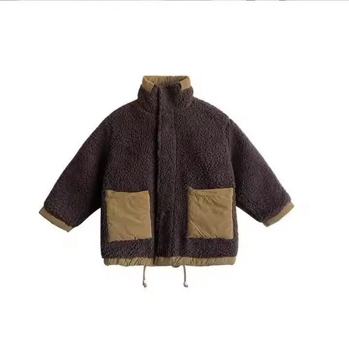 Kids' Reversible Teddy Jacket — Brown — Brown, flat front view