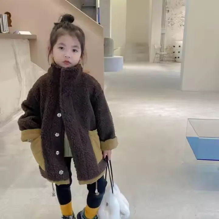 Kids' Reversible Teddy Jacket — Brown — Brown, teddy and reverse sides, three views