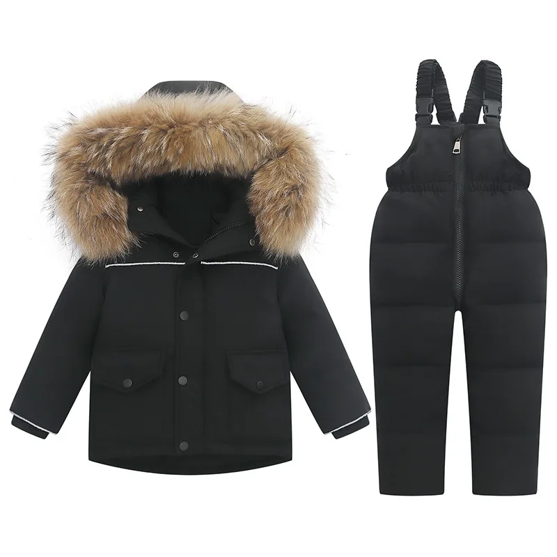Kids' seamless-fused ski jacket and bib set — Black, full set front