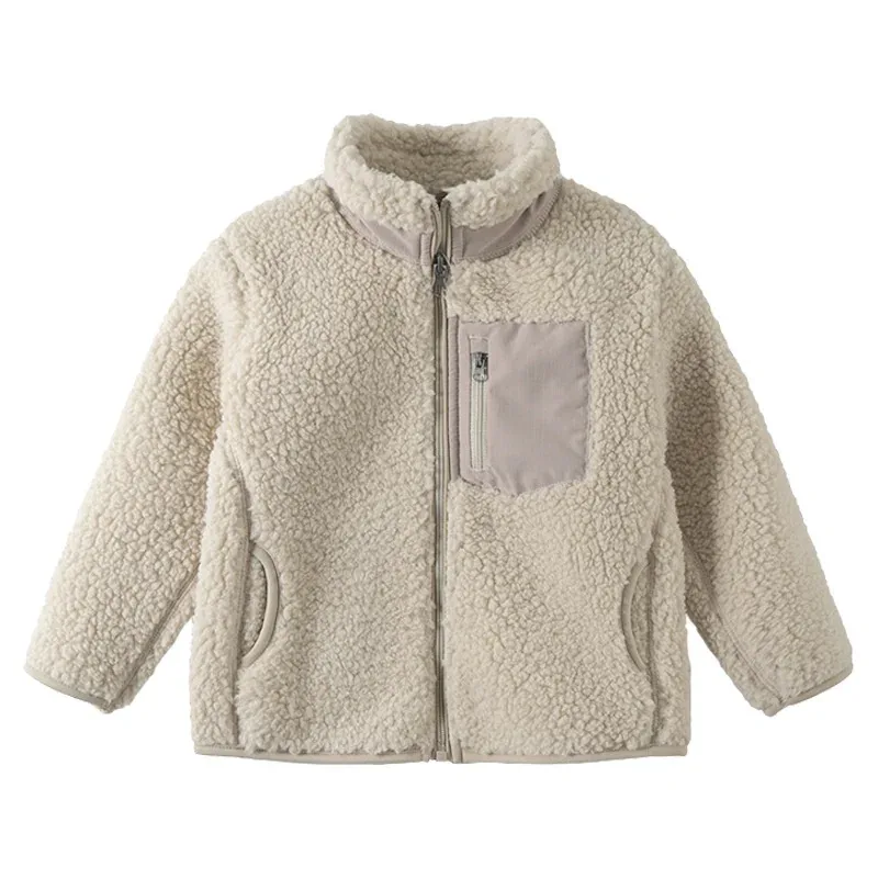 Kids' Sherpa Zip Jacket — 6 Colourways — Cream, front view